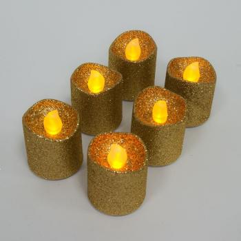 Светильник перенсной "чайная свеча с блестками" на батарейках CR2032, 6 шт*1LED Цвет свечения: янтарный, FL079