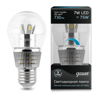 Лампа светодиодная Gauss LED Globe-dim Crystal Clear 7W E27 4100K диммируемая 1/10/100