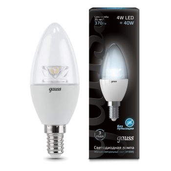 Лампа светодиодная Gauss LED Candle Crystal Clear E14 4W 4100К 1/10/50