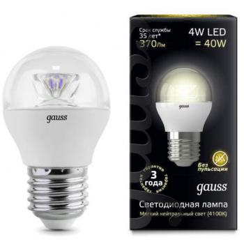 Лампа светодиодная Gauss LED Globe Crystal Clear E27 4W 2700K 1/10/50